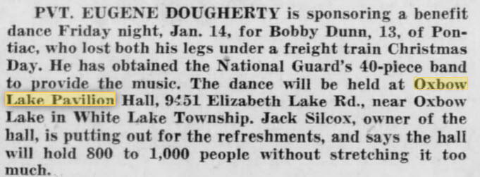 Oxbow Lake Pavilion - 04 Jan 1955 Article